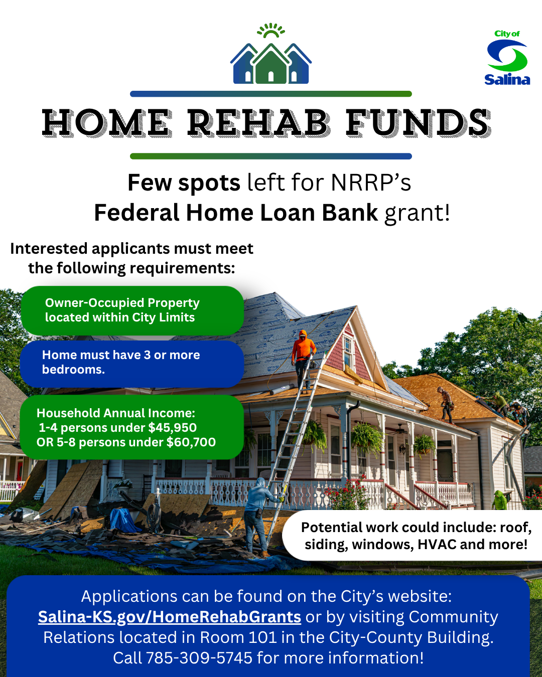 HOME REHAB FUNDING AVAILABLE  TO SALINA HOMEOWNERS - News Image